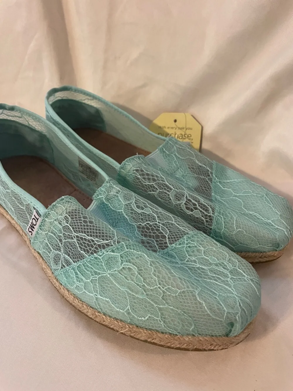 New TOMS Mint Lace Espadrille Slip-On Flats size 8
